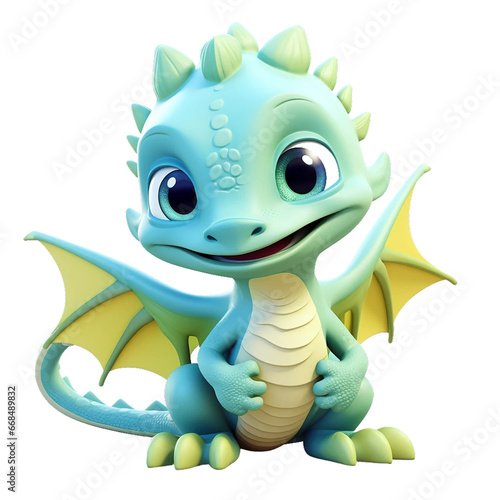 Minimalistic 3d cute baby dragon Animal Illustration on transpernt Background