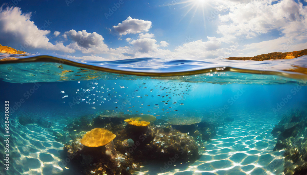Fototapeta premium Serene Sea and Sunny Sky in Split View