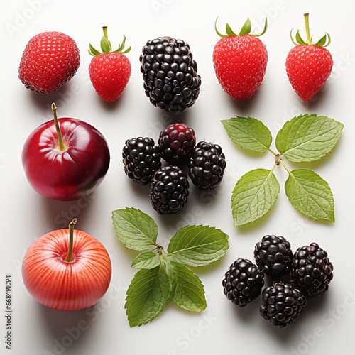 Many types of berries arranged in a row