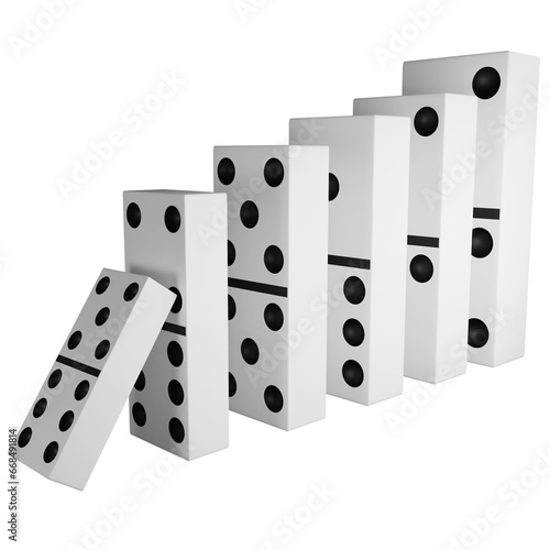 Small domino fall over bigger domino clipart flat design icon isolated on transparent background, 3D render entertainment and toy concept