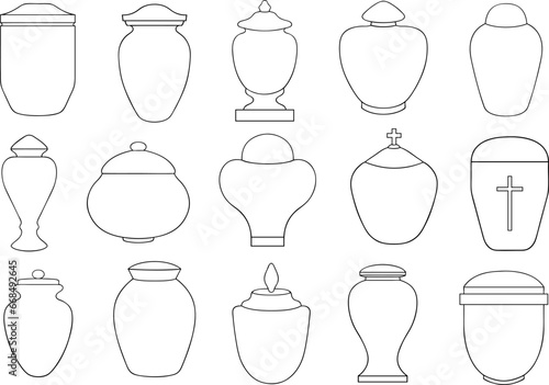 Illustration of different funeral cremation urns isolated on white