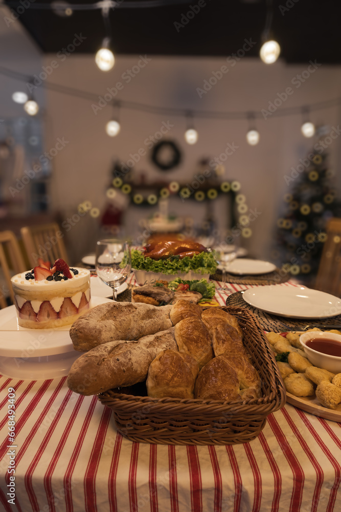 Christmas and thanksgiving family dinner table background concept