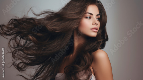 Brunette hair model with beautiful face and perfect brown hair