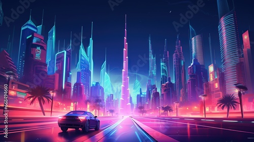 Postcard with Dubai  neon style