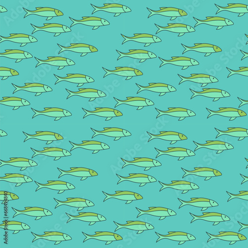 Seamless background Under water. Marine vector motif . Doodle of the underwater world, sea, ocean, river . Hand drawn vector illustration