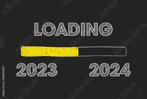 Vector of a black board with the message loading 2023 - 2024 - represents the new year - vacation concept.