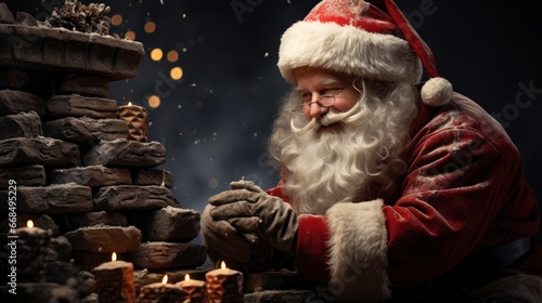 Christmas Card With Santa Claus Chimney, Merry Christmas Background ,Hd Background