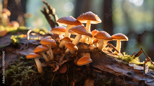 Mushrooms growing on rotten wood