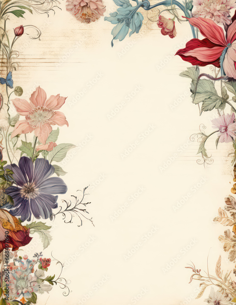 Fototapeta premium Abstract flowers vintage style card, copy space for text