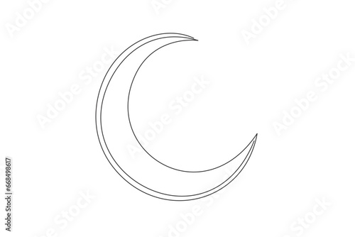 Single continuous line drawing the crescent moon is clearly visible and shining. Has the meaning of the spirit of renewal. Also on top of the mosque dome. Galaxy. One line design vector illustration