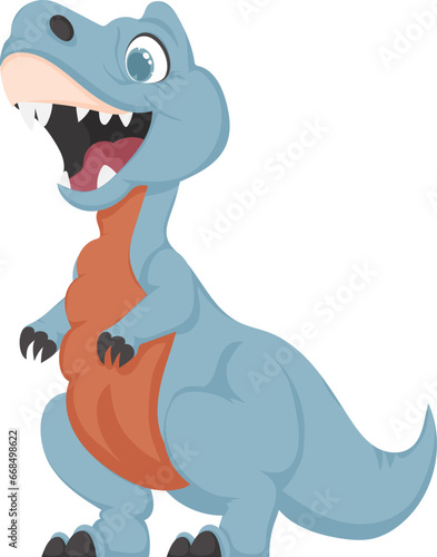 Mystical  fabulous funny blue dinosaur. Cartoon style