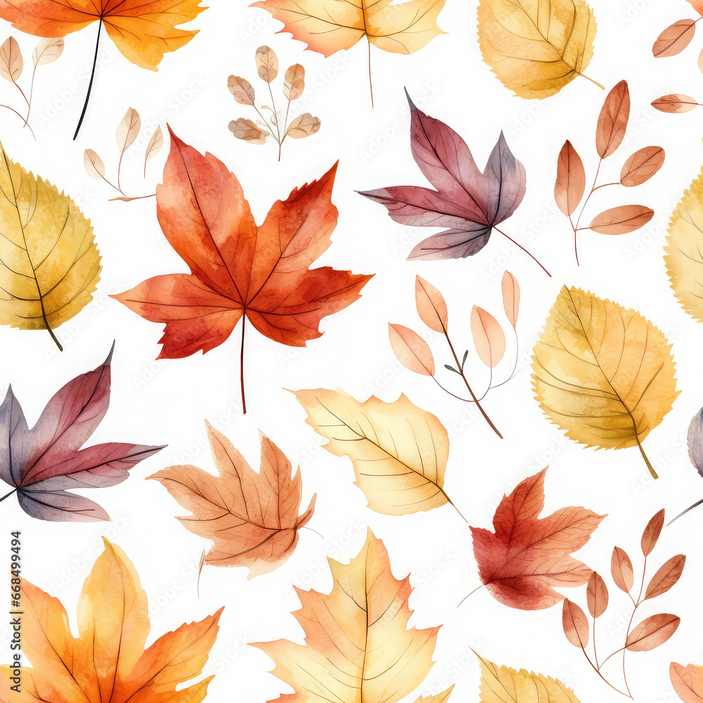 Seamless autumn leaves background, ai design pattern