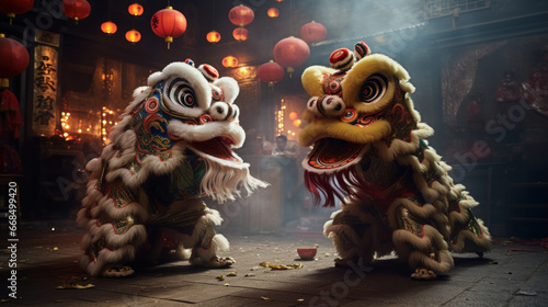 lion dance in Chinese cultures photo