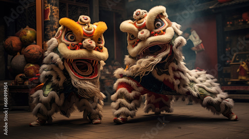 lion dance in Chinese cultures photo