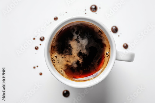 top view espresso coffee on white background