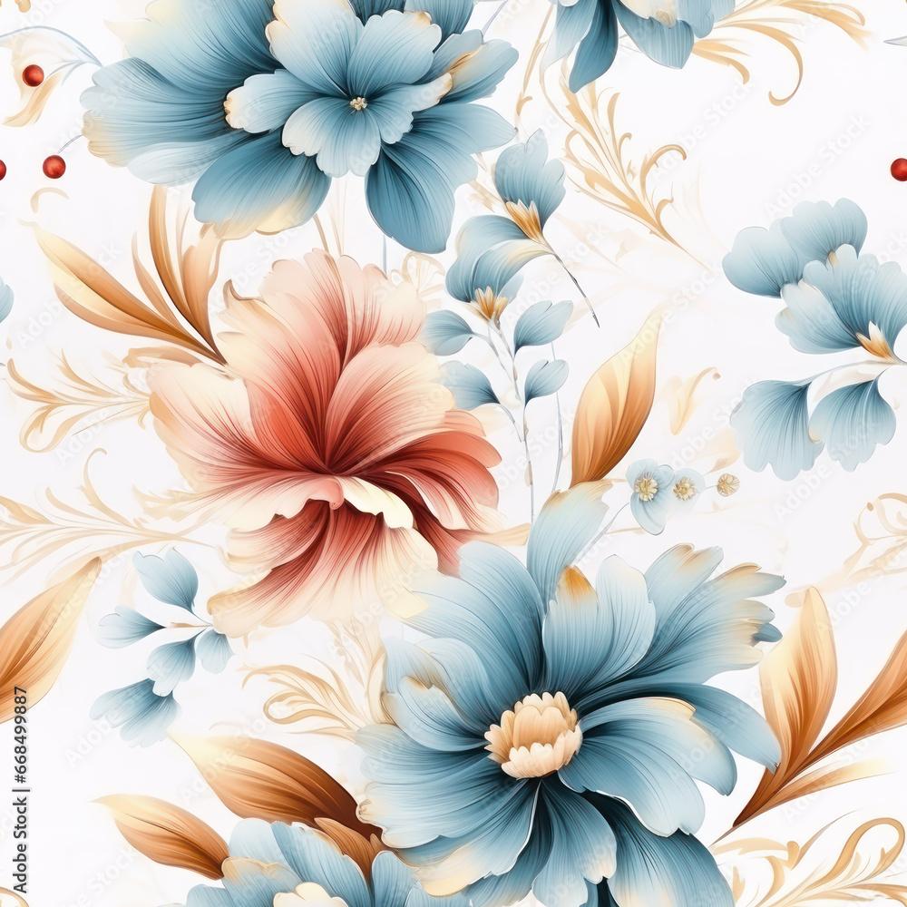 Seamless watercolor flowers background, ai pattern