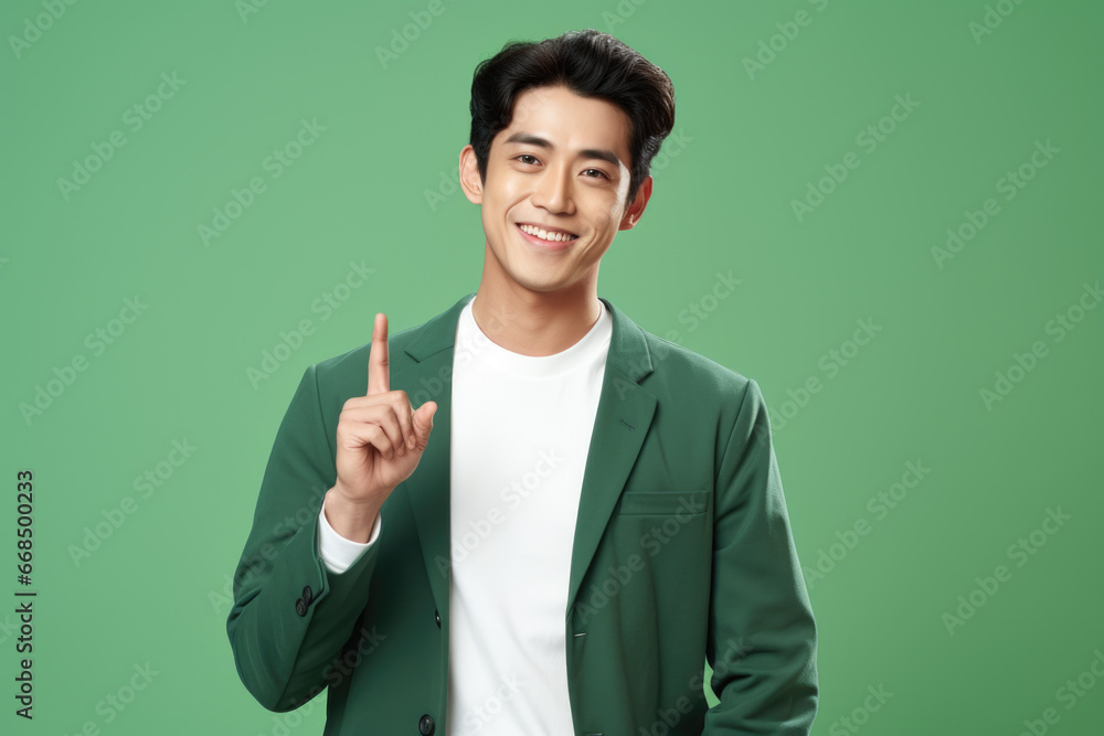 Picture of man wearing green jacket and white t-shirt. Suitable for various uses. Picture of man wearing green jacket and white t-shirt. Suitable for various uses.