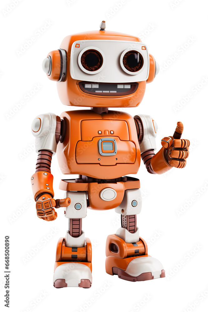 friendly robot giving thumbs up white isolated background