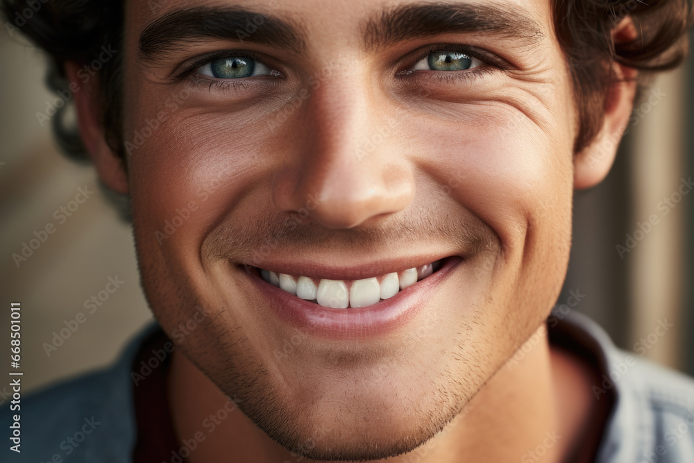 Close-up image capturing smile on man's face. This picture can be used to depict happiness, positivity, or friendly emotions in various contexts. Close-up image capturing smile on man's face. This picture can be used to depict happiness, positivity, or friendly emotions in various contexts.
