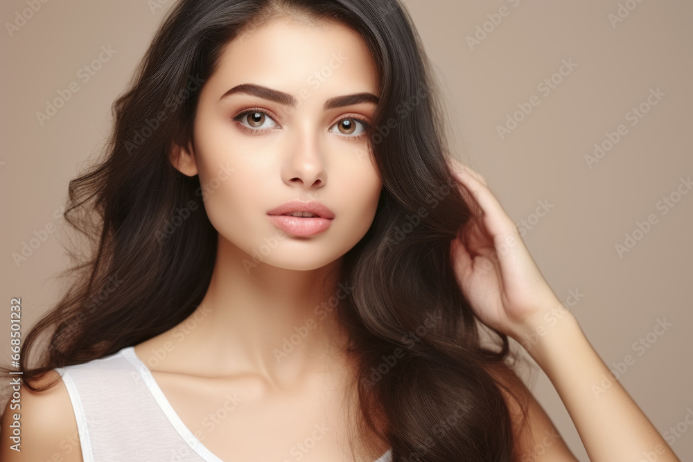 Stunning image of young woman with long dark hair. Perfect for beauty and fashion related projects. Stunning image of young woman with long dark hair. Perfect for beauty and fashion related projects.