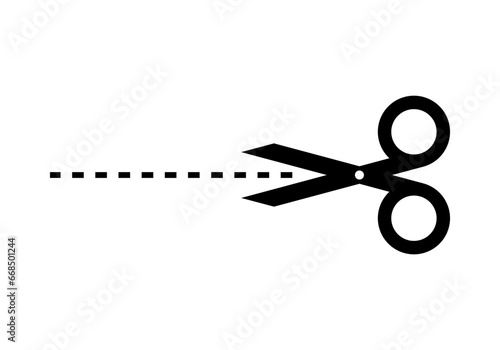 Black scissors dash line icon flat vector design
