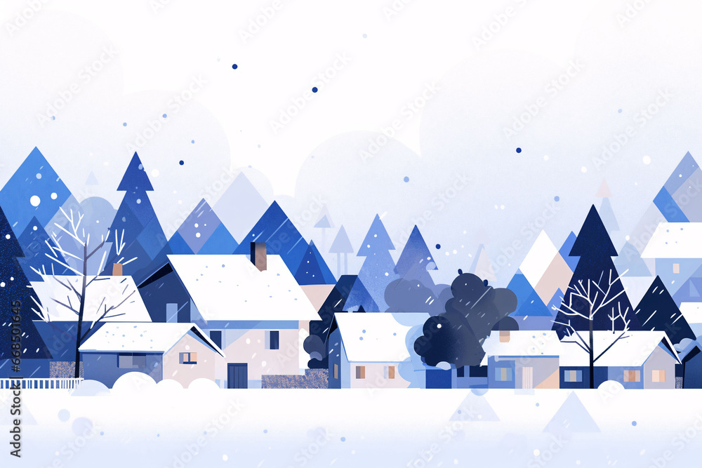 Beginning of winter solar term concept illustration, winter village snowy scene illustration poster