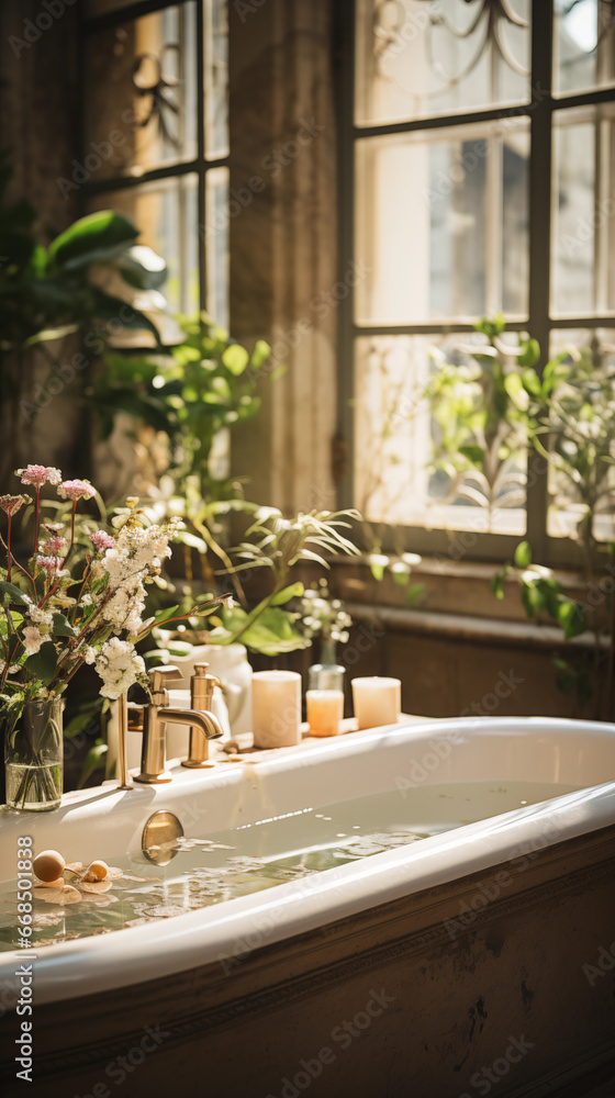 Serenity in Style: Marble Bathtub Illuminated Serenity in Style: Marble Bathtub Illuminated