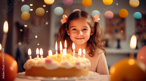 Child birthday cake and candles. Generative AI,