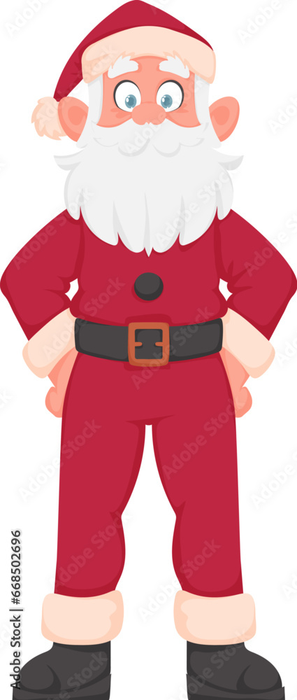 Santa Claus with a big white beard in a red New Year's suit. Cartoon style Santa Claus with a big white beard in a red New Year's suit. Cartoon style