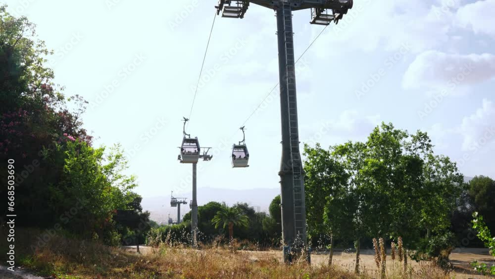 gondola lift funicular Montjuic, Barcelona, Spain gondola lift funicular Montjuic, Barcelona, Spain