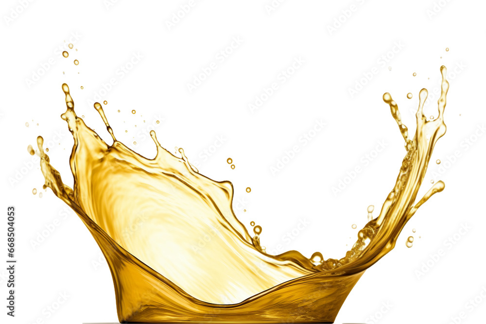 Falling oil splash isolated on a transparent background, Olive or engine oil splash, Cosmetic serum liquid. Generative AI - obrazy, fototapety, plakaty 