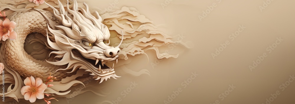 china golden dragon,dec traditional chinese dragon on red background , happy new year 2024 , year of dragon, background banner with copy space for text, Chinese zodiac symbol, Lunar new year concept.
 - obrazy, fototapety, plakaty 