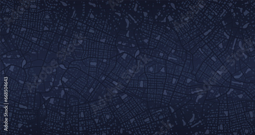 Blue city area, background map, streets. Skyline urban panorama. Cartography illustration. Abstract transportation background, street map. Widescreen proportion, digital design street map. Vector