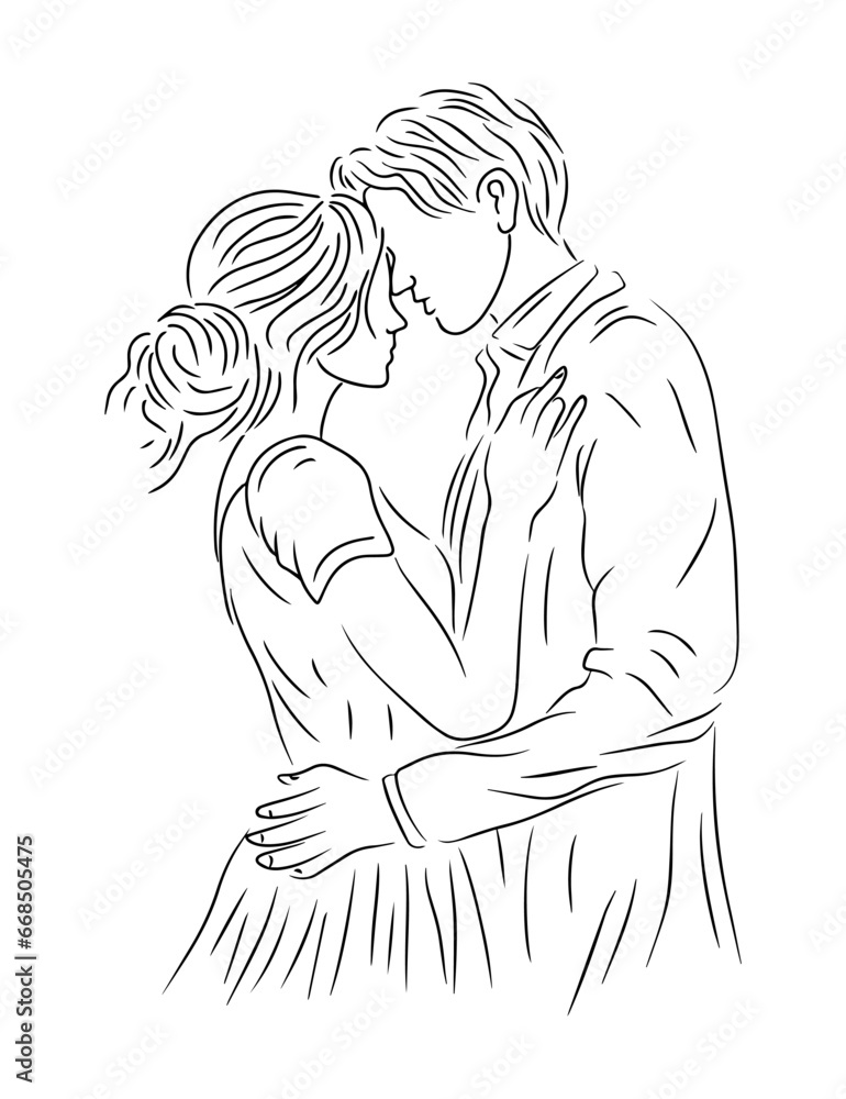 couples hugging each other line art illustration