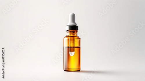 Essential serum oil in amber dropper bottle isolated on white background