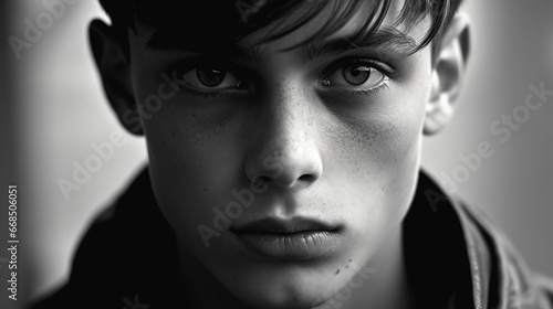 Black and White Portrait of Rebellious and Vulnerable Teenager, Age 16