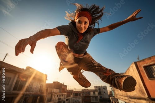 Arabic Female Urban Athlete Street Performer Concept Generative AI photo