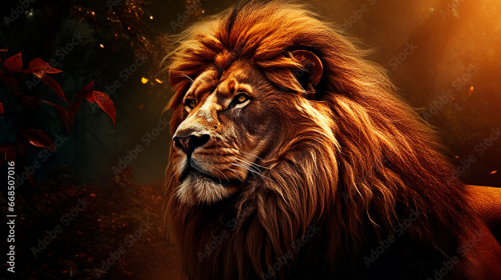 Naklejka premium Beautiful portrait of a lion. Generative AI,