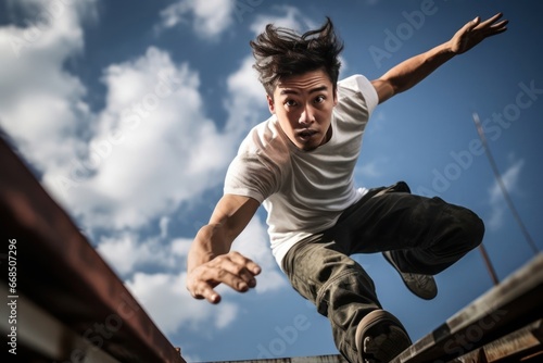 Wallpaper Mural Asian Male Urban Athlete Thrilling Background Generative AI Torontodigital.ca