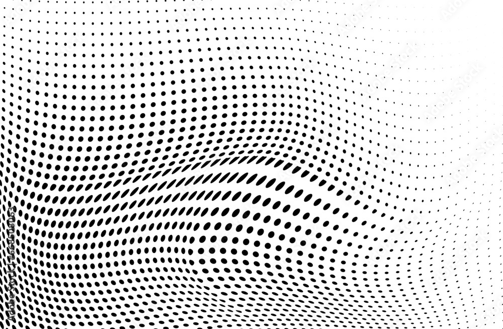Abstract black and white halftone wave texture