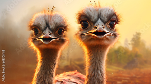 Portrait of ostriches on a farm. Generative AI, © Яна Ерік Татевосян