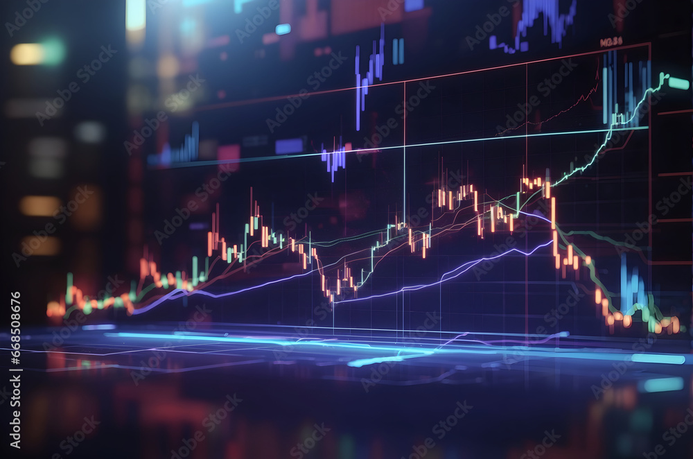A stock market graph on a futuristic computer display. A stock market graph on a futuristic computer display.