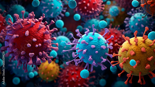 Coronavirus under a microscope. Generative AI, photo