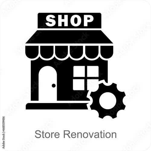 Store Renovation and renovate icon concept