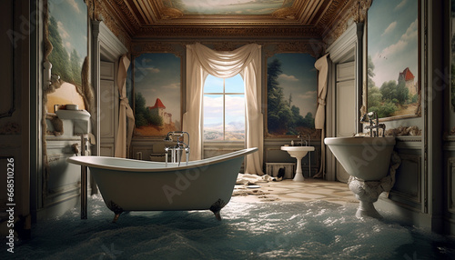 Luxury bathtub in modern home with elegant design generated by AI