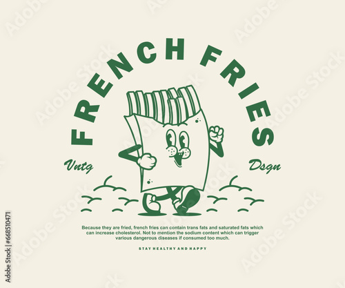 Retro Poster cartoon illustration of french fries Graphic Design for T shirt streetwear and urban style