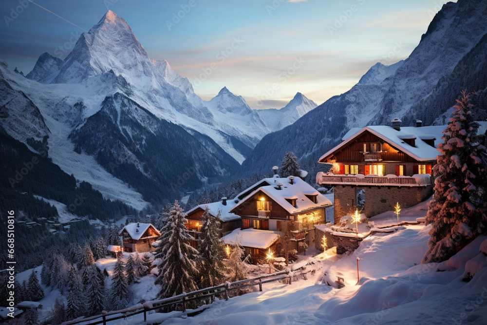 alpine village in winter