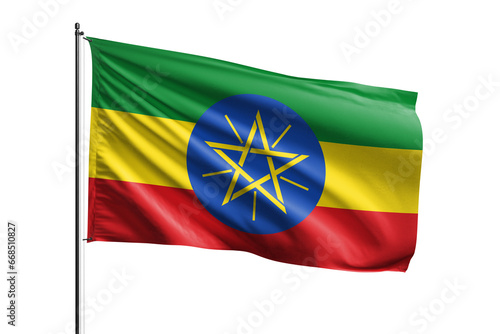 3d illustration flag of Ethiopia. Ethiopia flag waving isolated on white background with clipping path. flag frame with empty space for your text.