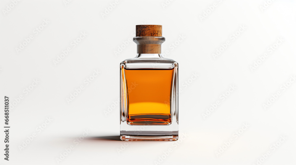 Full small flat whiskey bottle on white background