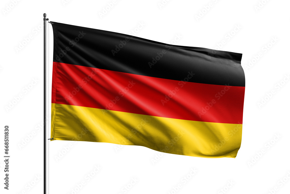 Naklejka premium 3d illustration flag of Germany. Germany flag waving isolated on white background with clipping path. flag frame with empty space for your text.